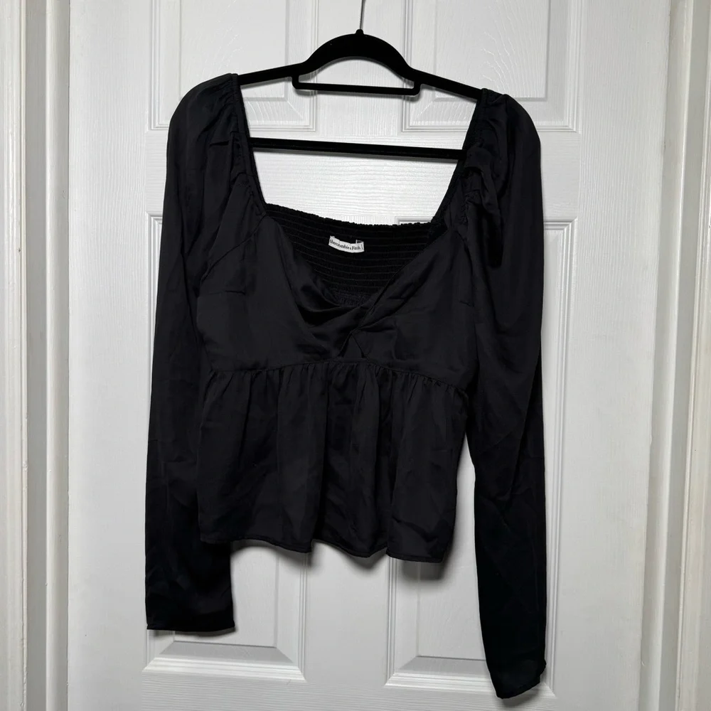 Abercrombie Black Milkmaid Peplum Top Puff Sleeve Cutout